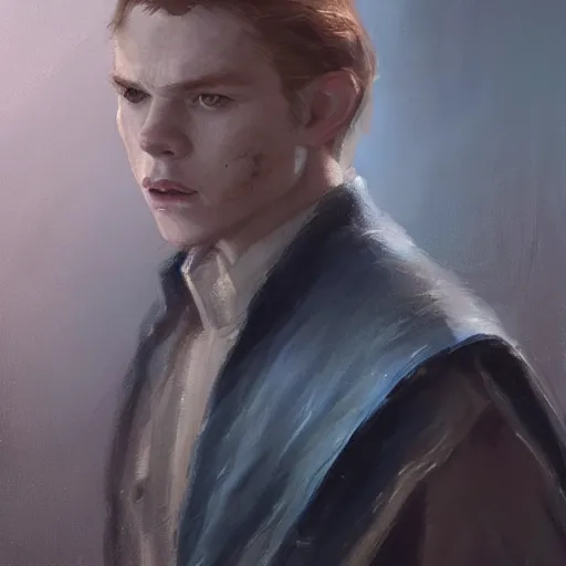 Image similar to portrait of a man by greg rutkowski, jedi knight, he looks like cameron monaghan, short beard, wearing a blue flying jacket, star wars expanded universe, he is about 3 0 years old, highly detailed portrait, digital painting, artstation, concept art, smooth, sharp foccus ilustration, artstation hq