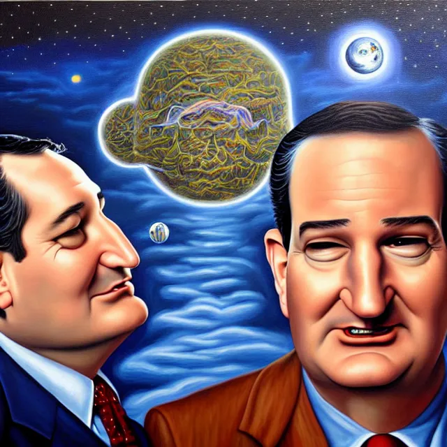 Image similar to an oil on canvas portrait painting of ted cruz, surrealism, surrealist, cosmic horror, rob gonsalves, high detail