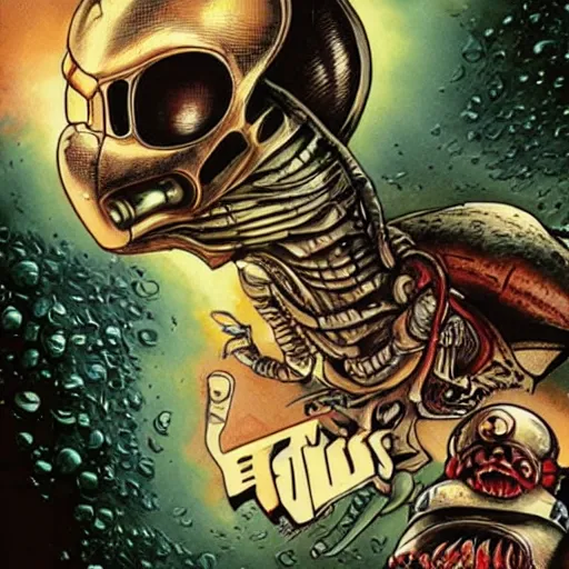 Prompt: mars attacks with alien vs predator