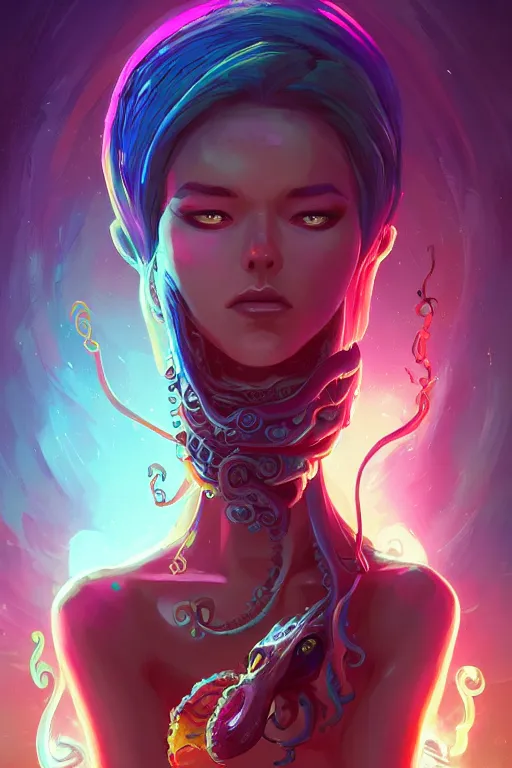 Image similar to alien goddess with octopus body, arcane fantasy bioluminance alena aenami artworks in 4 k design by lois van baarle by sung choi by john kirby artgerm and greg rutkowski and magali villeneuve