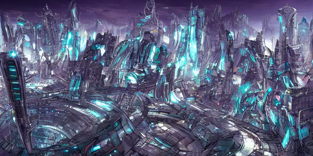 Image similar to futuristic city in style of mobius, comic art, highly detailed