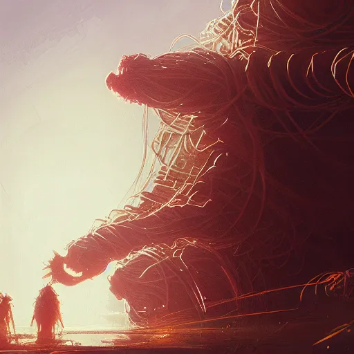 Prompt: Spaghetti monster, cinematic lighting, by Sparth and Greg Rutkowski, 8k, artstation