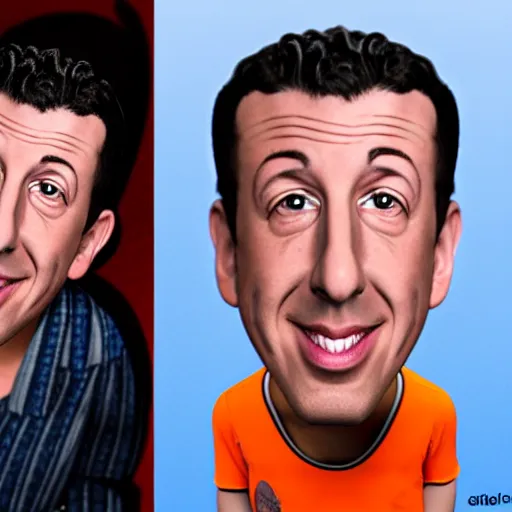 Image similar to a lifelike accurate 3 d render caricature drawing of adam sandler