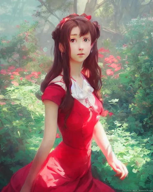 Image similar to aerith gainsborough in red cottagecore dress, portrait, illustration, rim light, top light, perfectly shaded, soft painting, art by krenz cushart and wenjun lin