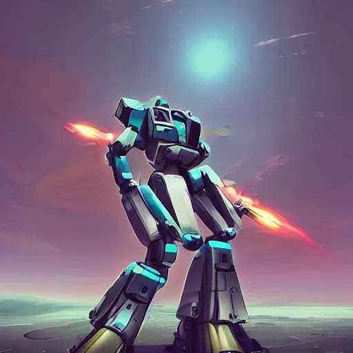 Image similar to weaponized combat mecha in the style of beeple and cyril rolando