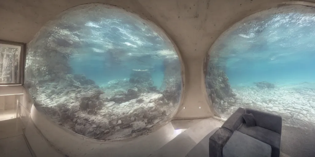 Image similar to interior of residence that is an underwater concrete dome