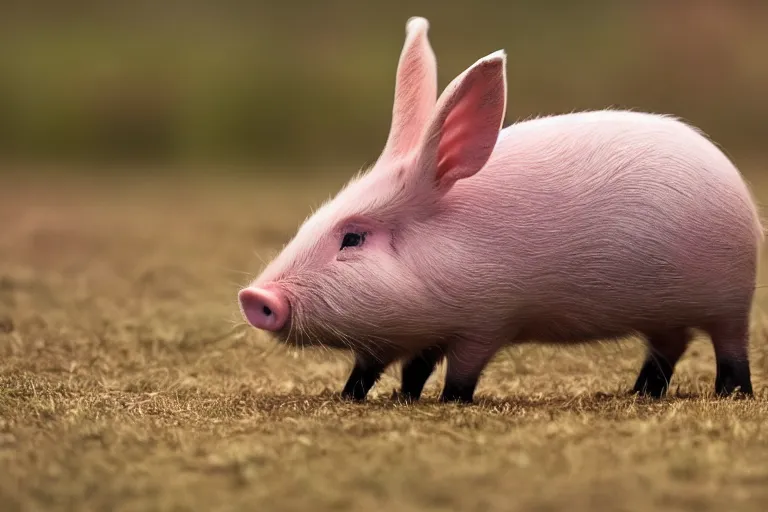 Image similar to a pig bunny!!! hybrid! hyper realistic!! realistic lighting!! wildlife photographer of the year!!! bold natural colors, national geographic, hd, wide angle, 8 k