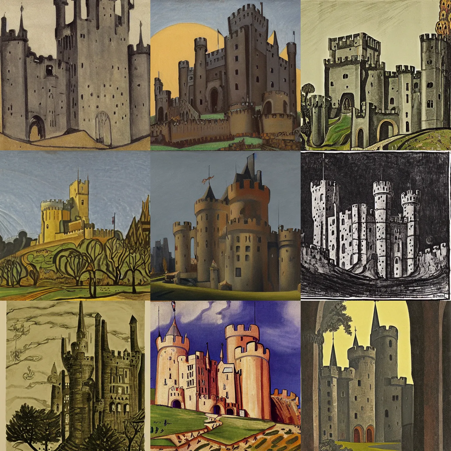 Prompt: medieval castle, by charles ephraim burchfield