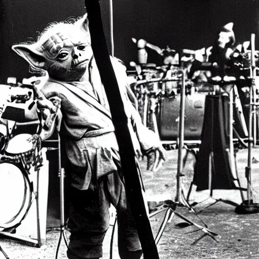 Image similar to yoda performing at woodstock