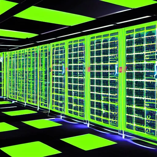 Image similar to neon environment datacenter, circuits, matrix, hd, 8 k, 2 0 7 7