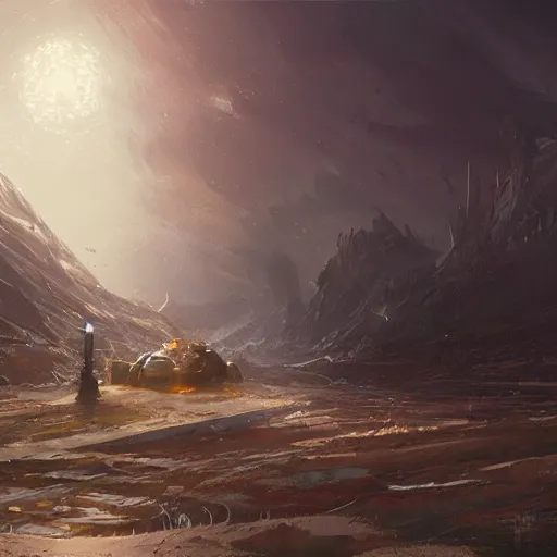 Prompt: mechanical king of quantum, elden ring, by greg rutkowski landscape