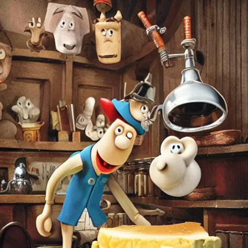 Image similar to wallace and gromit on trial for crimes against cheese, concepts art, ultra detailed, cinematic, epic