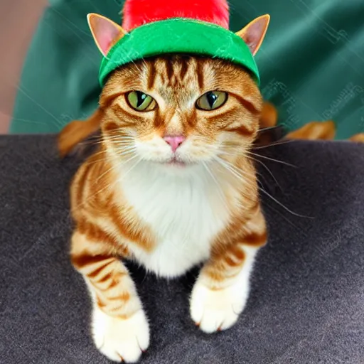 Prompt: ginger tabby cat wearing a silly hat