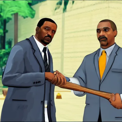 Prompt: cj from gta san andreas talking to the president of argentina alberto fernandez