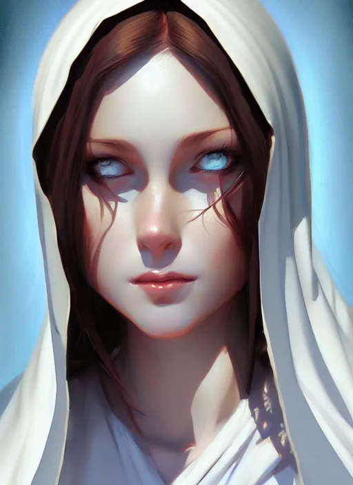 Prompt: virgin mary, lol style, highly detailed, artgerm, cushart krenz, zeronis, trending on artstation, soft light, sharp edges, illustration, character design, concept art