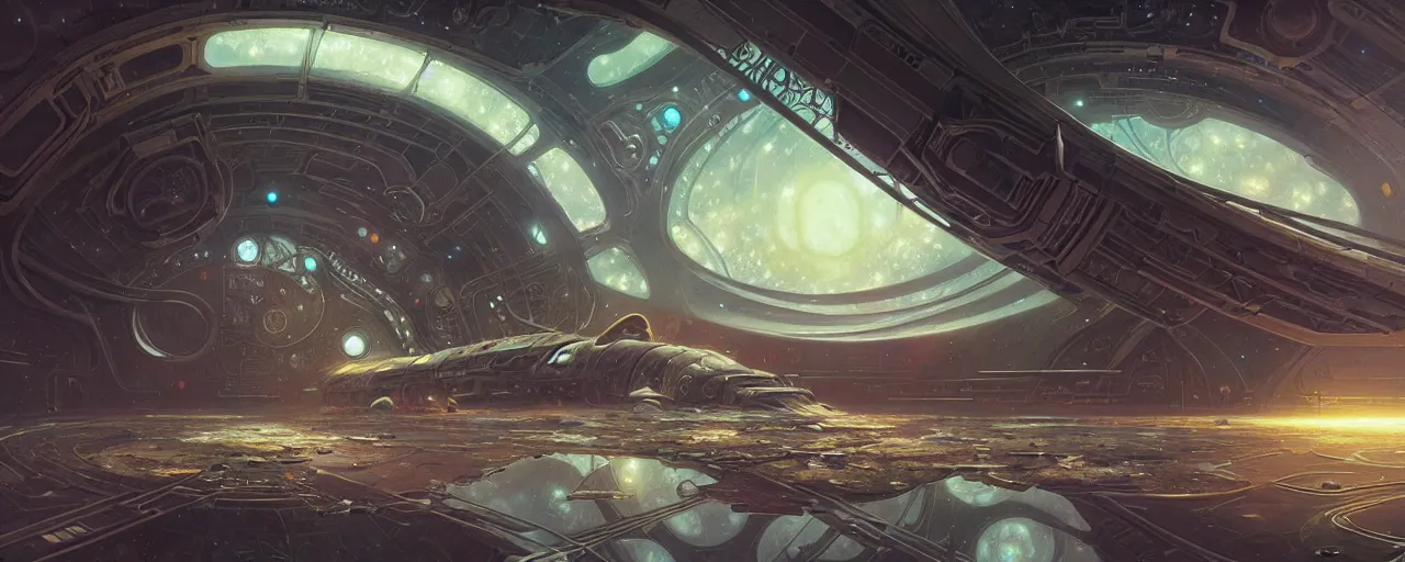 Image similar to A outside view of abandoned space station in the deep space, fantasy, intricate, elegant, highly detailed, digital painting, artstation, concept art, smooth, sharp focus, illustration, art by artgerm and greg rutkowski and alphonse mucha