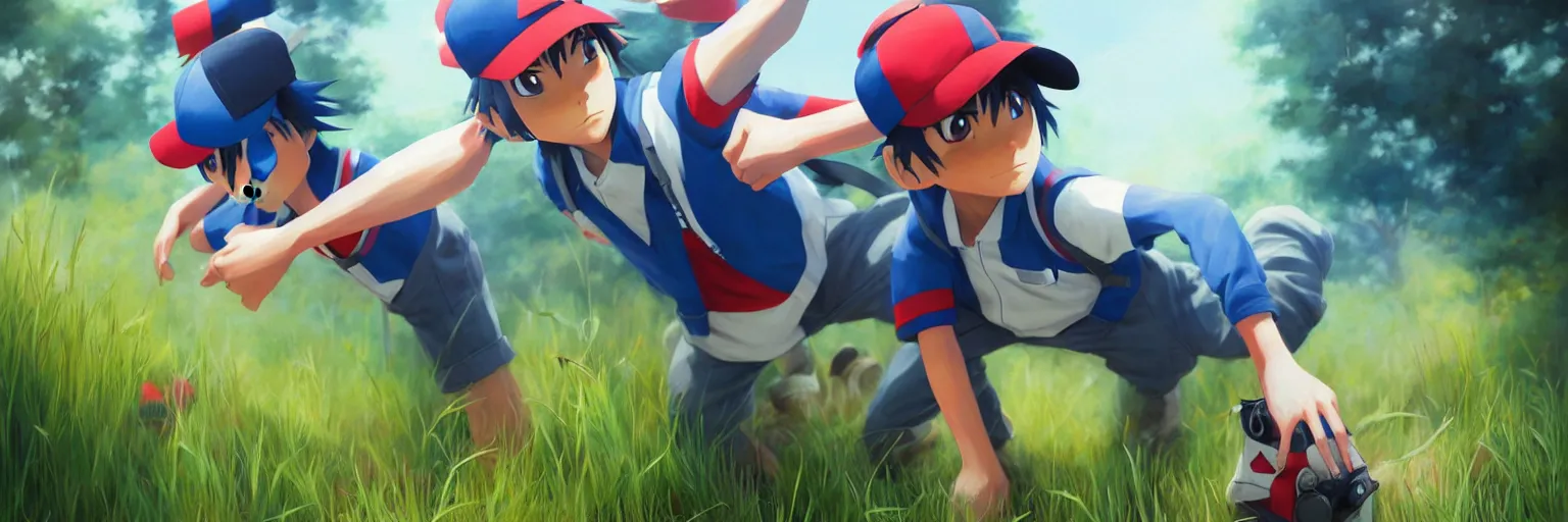 Prompt: realistic render ash ketchum by ross draws, pokemon, open grass field by ilya kuvshinov, digital art by ross tran, extreme intricate details, composition by sana takeda, lighting by greg rutkowski