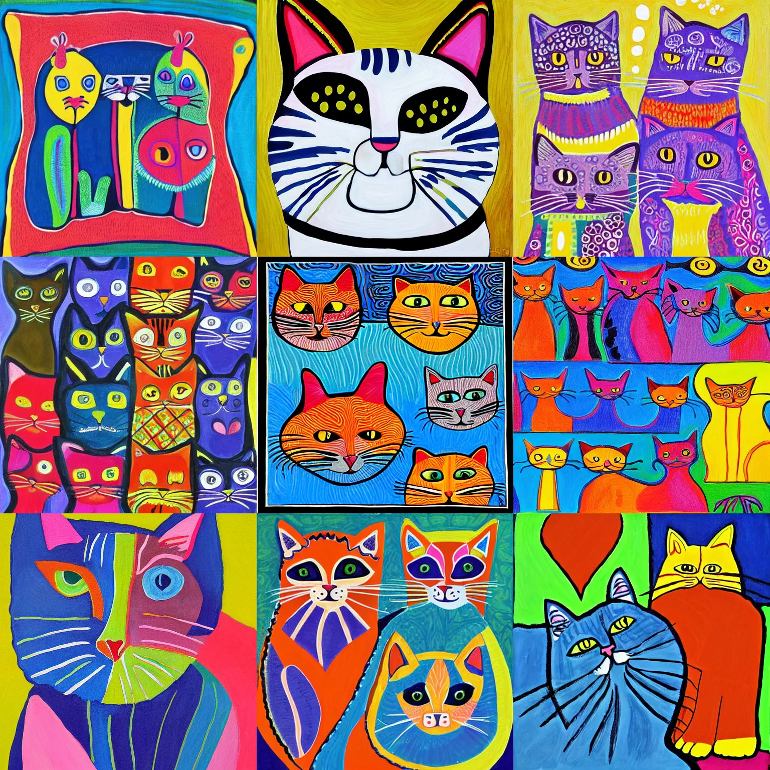 Prompt: cats painted by Laurel Burch