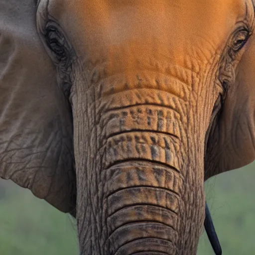 Image similar to a detailed, close - up photograph of an elephant with tiger skin