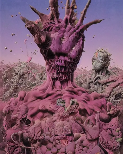 Image similar to jojo bizzare adventure painted by hirohiko araki and zdislav beksinski and wayne barlowe