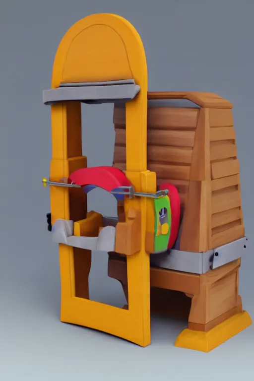 Image similar to A Fisher-Price guillotine toy, unreal engine 5 render, guillotine