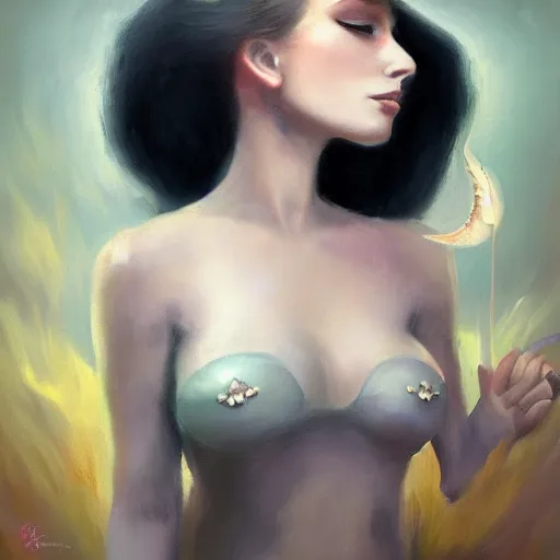 Image similar to a beautiful and elegant enchanter, dream, magical, closeup, full body, surrealism, oil painting, trending on artstation.