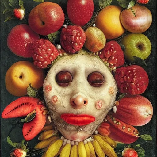 Image similar to giuseppe arcimboldo, beautiful fruit face, new scifi movie