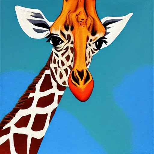Image similar to giraffe with a blue scarf, canvas, painting by van gog