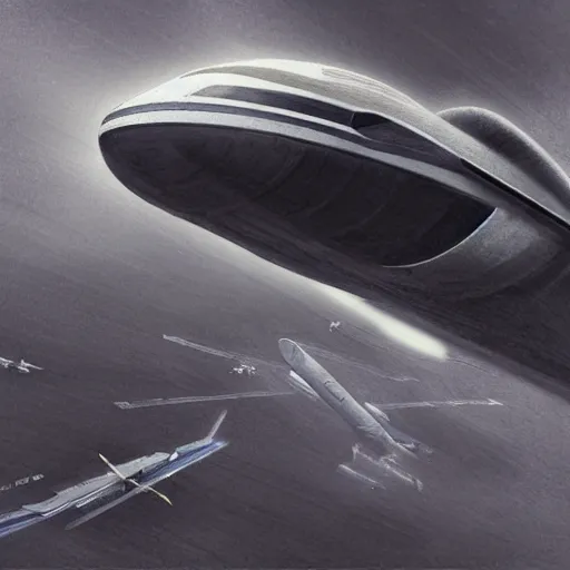 Image similar to close up of space x starship landing at heathrow airport with planes flying around, pencil sketch, realistic shaded, fine details, realistic shaded lighting poster by greg rutkowski