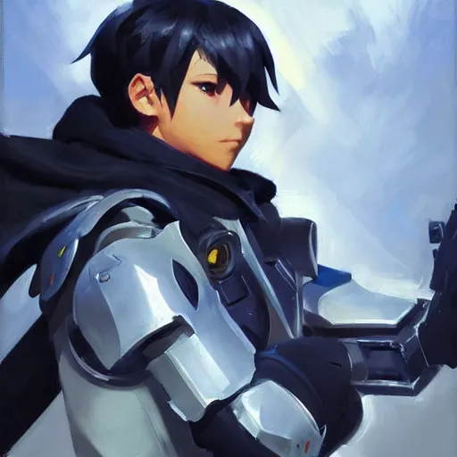 Image similar to greg manchess portrait painting of kirito as overwatch character, medium shot, asymmetrical, profile picture, organic painting, sunny day, matte painting, bold shapes, hard edges, street art, trending on artstation, by huang guangjian and gil elvgren and sachin teng