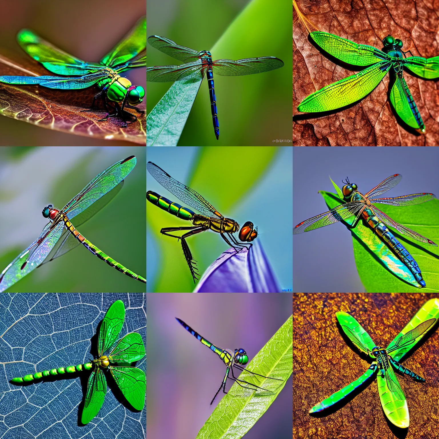 Prompt: hybrid dragonfly boeing jet on a leaf, nature photography, macro photography, hyper realistic, iridescence, tilt shift photography, short depth of field, f / 1. 2