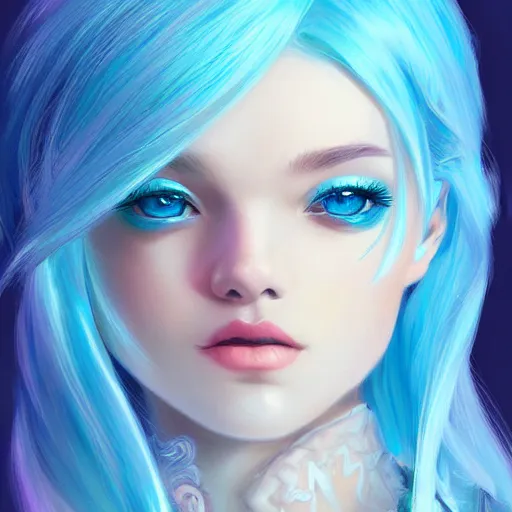 Image similar to teen girl, sky blue hair, gorgeous, amazing, elegant, intricate, highly detailed, digital painting, artstation, concept art, sharp focus, illustration, art by Ross tran