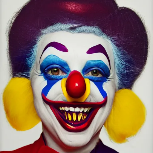 Prompt: portrait of marine lepen as a clown, symmetrical, nikon 3 5 mm photography, ultrarealistic