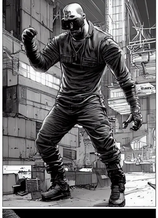 Image similar to Dumb Bubba. Buff cyberpunk meathead getting punched. Realistic Proportions. Concept art by James Gurney and Laurie Greasley. Moody Industrial setting. ArtstationHQ. Creative character design for cyberpunk 2077.