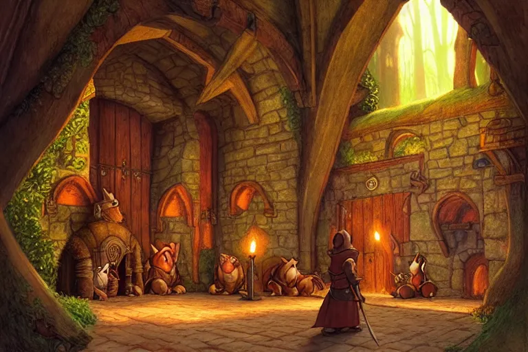 Image similar to an elaborate and detailed scene from the redwall abbey series by brian jacques, detailed, fantasy concept art, cinematic lighting, beautiful