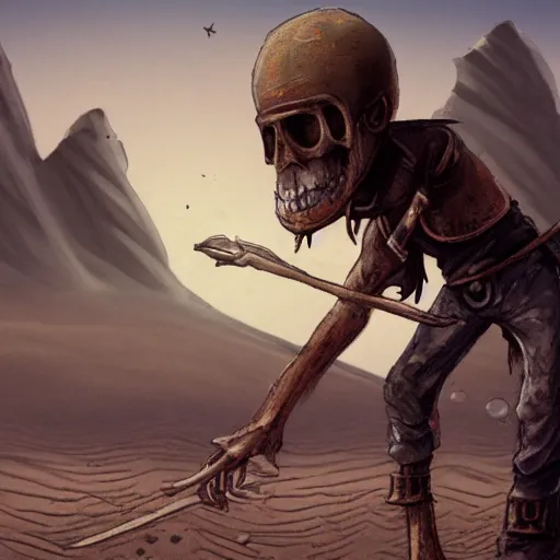 Image similar to A sand pirate wandering the post-apocalyptic desert