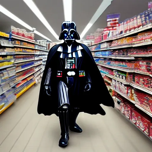 Prompt: A still of a Darth Vader shopping for groceries, 4k, 35mm, photograph, photoreal, ultra realistic, highly detailed, professional lighting
