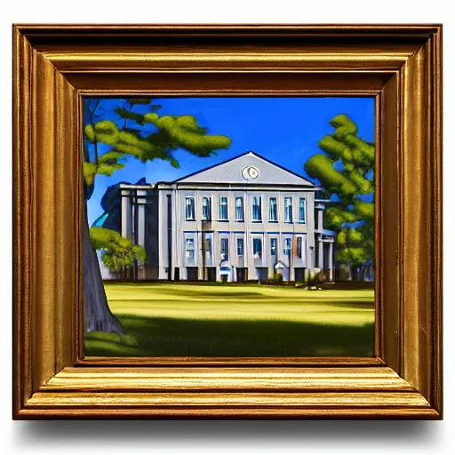 Image similar to “ painting of pinelands regional high school building, high renaissance style, hd, detailed, photorealistic, 4 k, award winning, michelangelo, leonardo da vinci ”