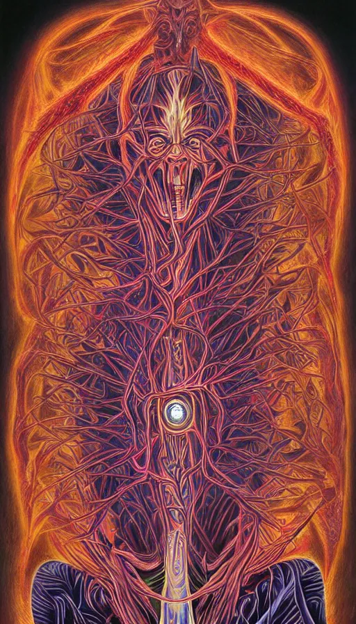 Prompt: rage, by alex grey,