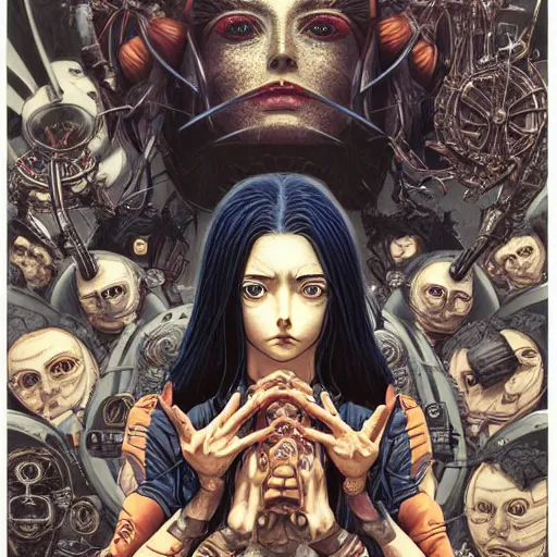 Image similar to portrait of crazy alita, symmetrical, by yoichi hatakenaka, masamune shirow, josan gonzales and dan mumford, ayami kojima, takato yamamoto, barclay shaw, karol bak, yukito kishiro