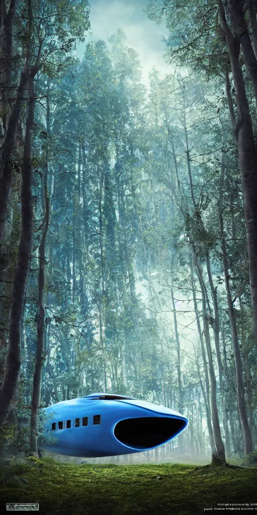 Prompt: a photorealistic detailed image of a blue spaceship!!! highly detailed with ethereal light in a forest , giant threes, photorealistic, octane render, 4k, specular light, shallow depth of field, concept art, artstation, highly detailed, art by canaletto, hajime sorayama, john salminen, ivan shishkin, kim keever and pierre pellegrini