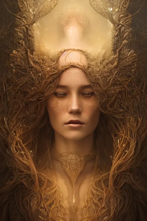 Image similar to majestic and regal portrait of a beautiful young female earth goddess!!, intricate, epic, elegant, menacing, fantasy, highly detailed, digital painting, hard focus, beautiful volumetric lighting, epic light, ultra detailed, souls, smoke, by leesha hannigan, ross tran, thierry doizon, kai carpenter, ignacio fernandez rios