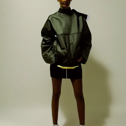 Prompt: realistic photoshooting for a new balenciaga lookbook, vhs photography, portrait of a beautiful woman, in style of Tyler Mitchell, 35mm,