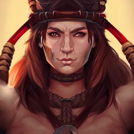 Image similar to head and shoulders portrait of a barbarian, female, d & d, high fantasy, by artgerm, behance hd, shutterstock, clean cel shaded vector art illustration,