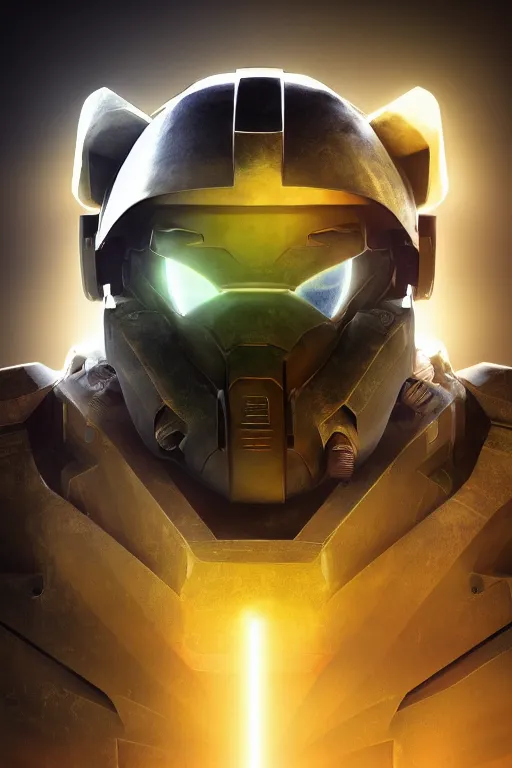 Image similar to robot ninja mask helmet halo master chief radiating a glowing aura global illumination ray tracing hdr fanart arstation by ian pesty and katarzyna da „ bek - chmiel