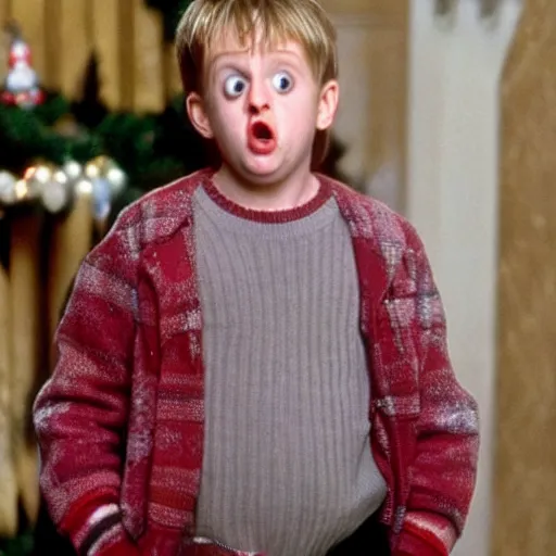Prompt: kevin mcallister in home alone 1 looking surprised