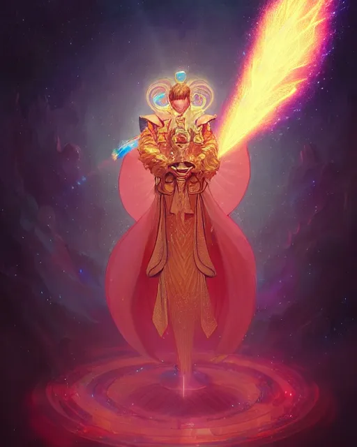 Prompt: a character portrait of only one male angel of justice with golden fiery wings, surrounded with spiriling sparkling rose crystals and galaxies, by peter mohrbacher, hyper light drifter, jim burns, greg rutkowski, in ukiyo - e style trending on artstation