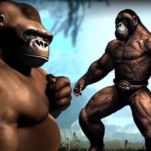 Prompt: harambe as a mortal kombat dlc, 3 d model, fighting video game, fatality, screenshot