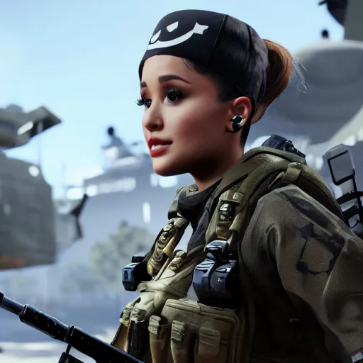 Image similar to Ariana Grande in Call of Duty, 4k