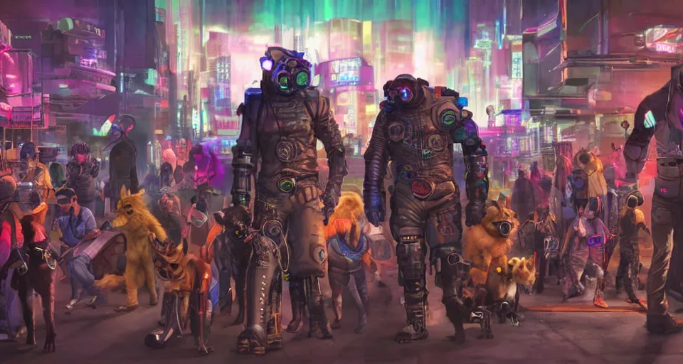 Image similar to high - resolution photograph from a cyberpunk era furry fandom convention ( midwest furfest 2 0 4 7 ), taking place after the genetic revolution and quantum singularity. photorealistic.